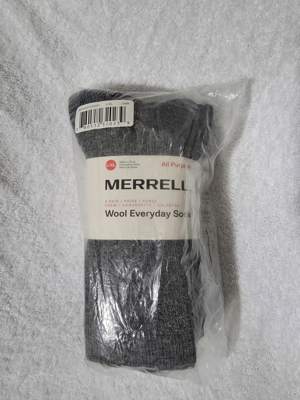 Merrell Charcoal Gray Crew Wool Socks - 3 Pair Pack